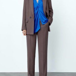 ZARA Women's Masculine Plaid Pants(Multicolor, US M, XL/EUR M, XL)